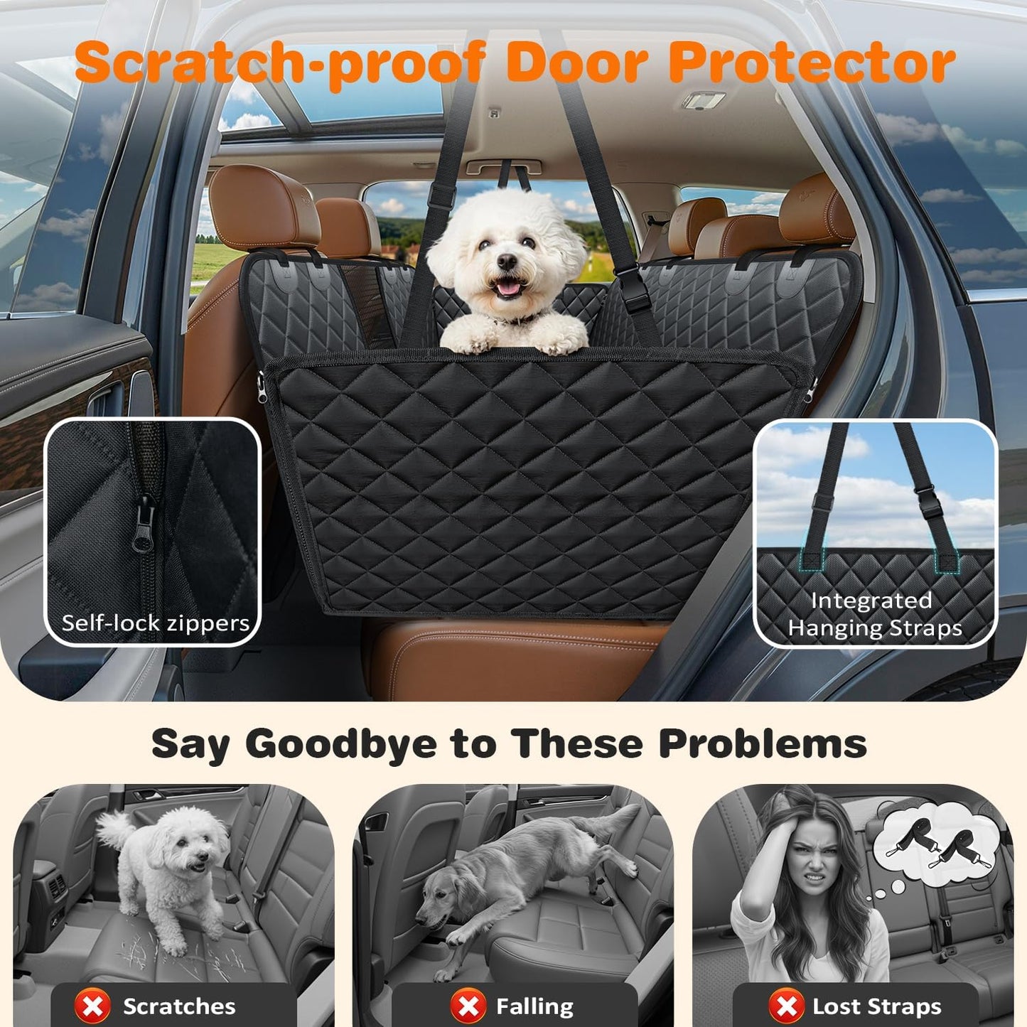 URPOWER Dog Car Seat Cover for Pets 100% Waterproof Seat Cover Hammock 600D Heavy Duty Scratch Proof Nonslip Durable Soft Back Seat Covers for Cars and SUVs