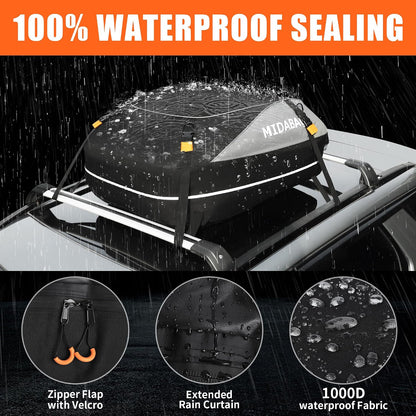 MIDABAO 20 Cubic Waterproof Duty Car Roof Top Carrier-Car Cargo Roof Top Bag, Waterproof & Coated Zippers includes Anti Slip Mat with or without Racks (20 Cubic Feet)