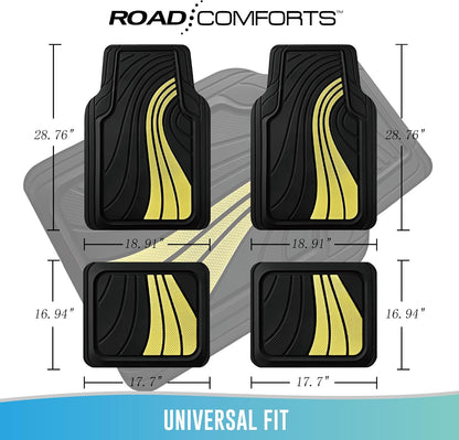 Road Comforts Car Floor Mats Full Set – Front & Rear Car Floor Mats with Aluminum Design, Anti-Slip Backing, All-Weather Protection, Trim-to-Fit Car Mats for Most Sedans, SUVs & Vans -All Pink