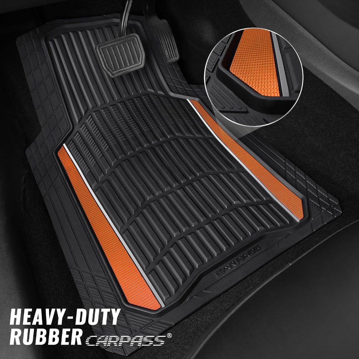 CAR PASS Heavy Duty Rubber Car Floor Mats, Deep Waterproof Car Floor Mats All Weather, Aluminum Film Floor Mats for Cars Non-Slip Universal Trim to Fit for SUVs Trucks Sedans Vans, Black Grey Metallic