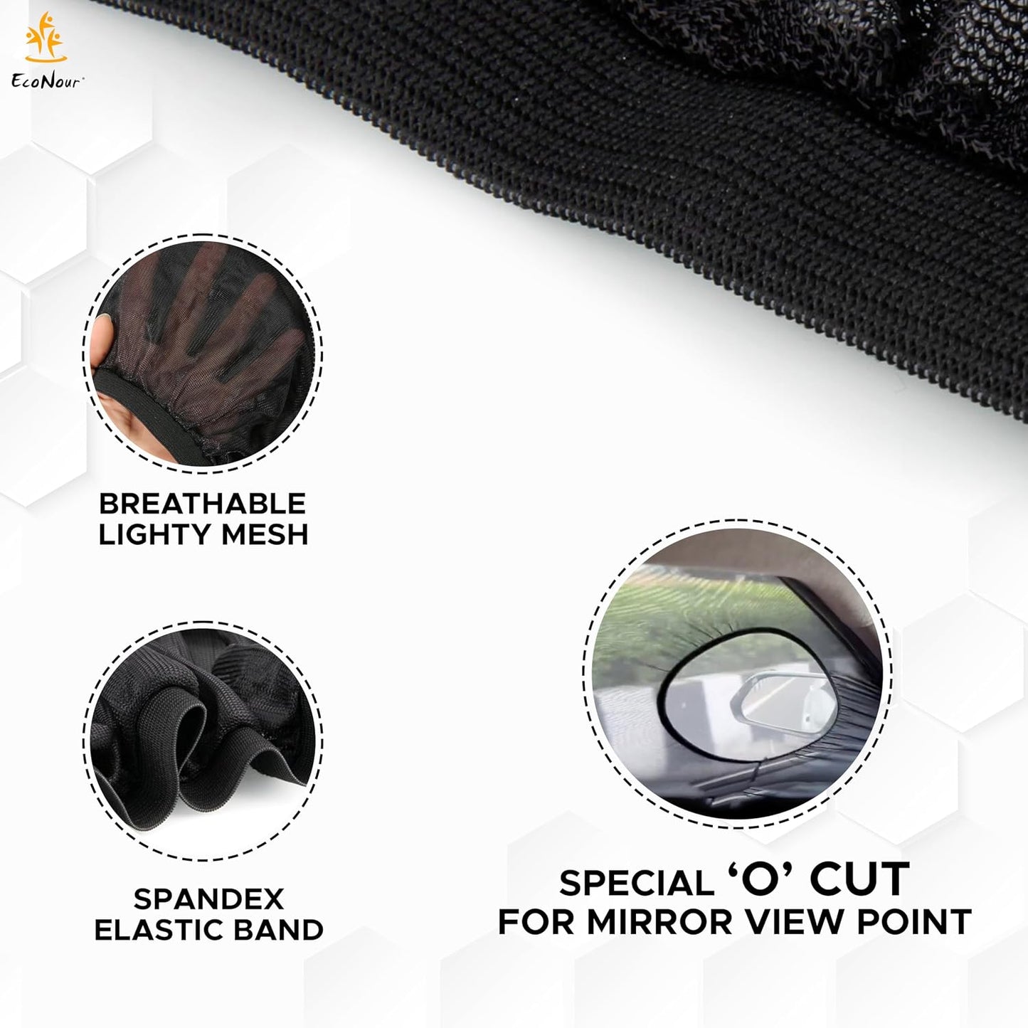 EcoNour Car Window Shades for Side Windows (Pack of 2) | Sun Shade for Car Heat and UV Protection | Adjustable Elastic Fabric Baby Car Shade | Rear Side Window Sun Shade Accessories (Large 21"x36")