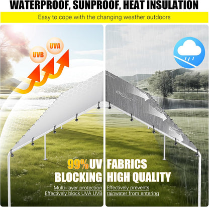 10 x 20 Ft Carport Replacement Canopy Cover Garage Top Tent Shelter Tarp with Free 48 Ball Bungee Cords,White(Only Cover, Frame Not Include)