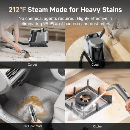 Uwant Carpet Cleaner Machine with Steam&Hot&Cold Water System 18Kpa Powerful Suction Upholstery Cleaner Machine with Pet Pro Cleaner for Pets, Carpet Steam Cleaner Set of 1