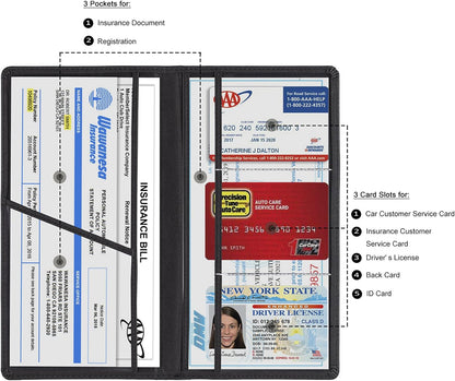 TOURSUIT Car Registration and Insurance Card Holder, Vehicle License Document Glove Box Compartment Organizer, Interior Car Accessories for Women Men (Carbon Fiber Black)