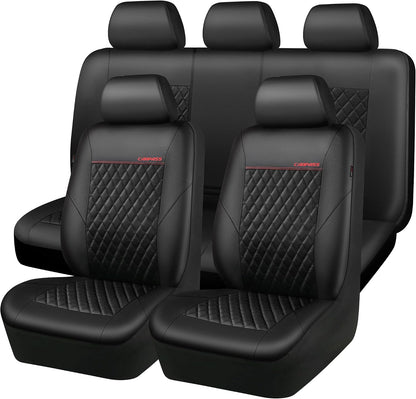 CAR PASS Quilting Leather Seat Cover Two Front Seats Only, Universal Fit Automotive Front Seat Covers Waterproof Deluxe PU Premium Vinyl Luxury for Cars Sedan Van SUV Airbag Compatible 2 Pieces,Black