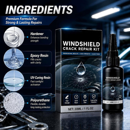 Windshield Crack Repair Kit, 2026 New Upgrate Windshield Repair Kit for Chips and Cracks with 30ml Glass Repair Liquid 1 Towel 1 Blade 5 Curing Films, Cracks Gone Glass Repair Kit (1 Black)