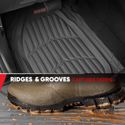 Motor Trend FlexTough 4-Piece Heavy Duty Floor Mats for Cars Trucks SUVs, Automotive Floor Mats Car Mats Full Set Front, Rear & Cargo, Trim-To-Fit Semi-Custom Deep Dish All Weather Rubber Mats - Black