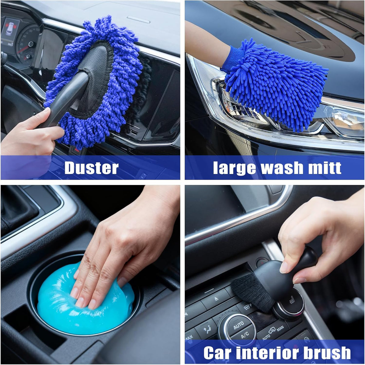 Car Wash Detailing Kit Cleaning Kits with Foam Gun Sprayer, Car Wash Brush and Large Wash Mitt Duster for Car Interior and Exterior Cleaning (Blue)