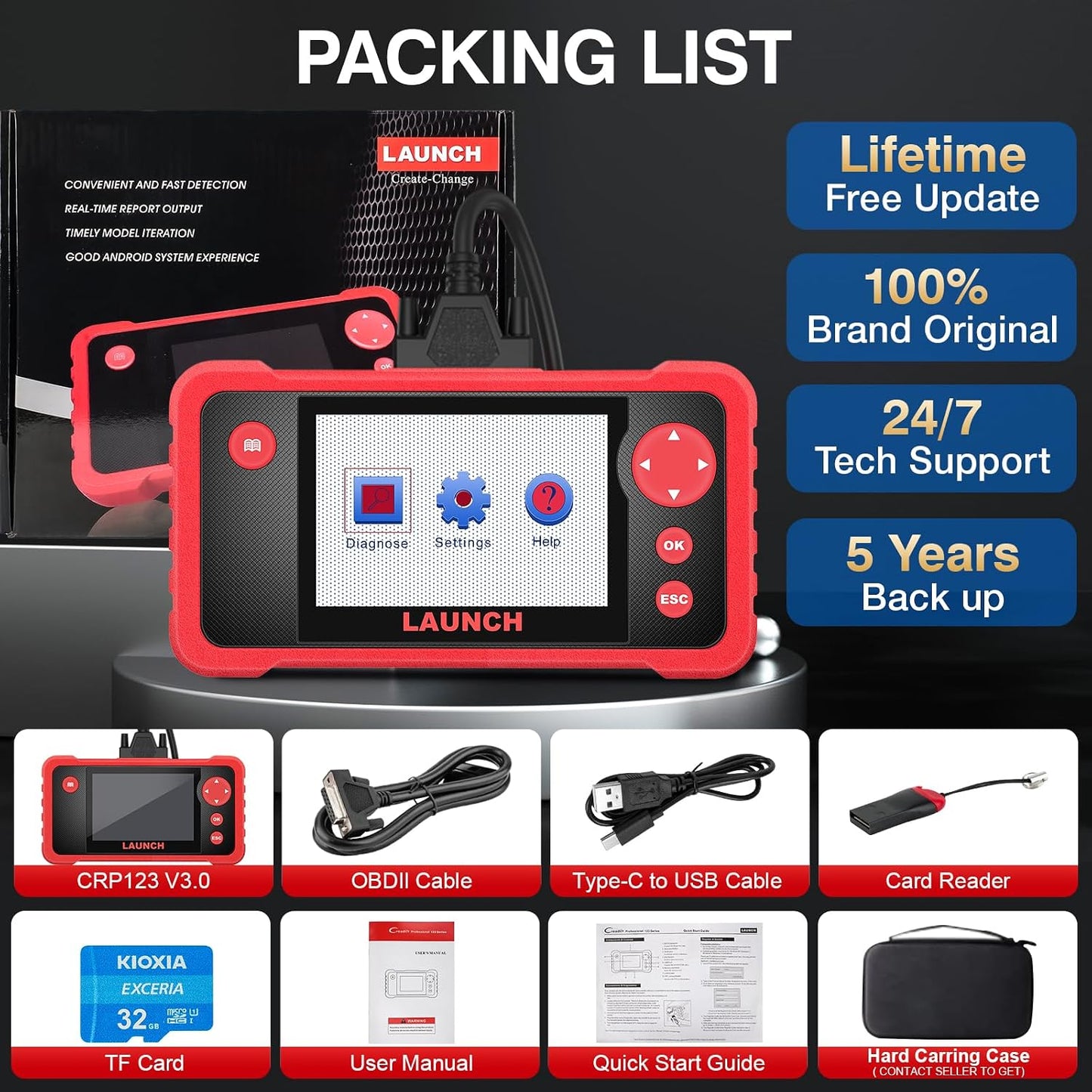 LAUNCH CRP123 V3.0 Elite OBD2 Scanner-2026 New Model Engine/ABS/SRS/Transmission Diagnostic Scan Tool SRS Airbag Code Reader,3 Reset Oil Service/Throttle Relearn/SAS Reset,No Subscription Required
