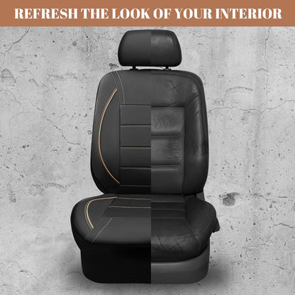 CAR PASS Universal FIT Piping Leather Two Front Seat Covers, Waterproof Faux Leather for SUV Sedan Van Truck, Airbag Compatible,Reserved Opening Holes for Headrest Covers. (Black red)