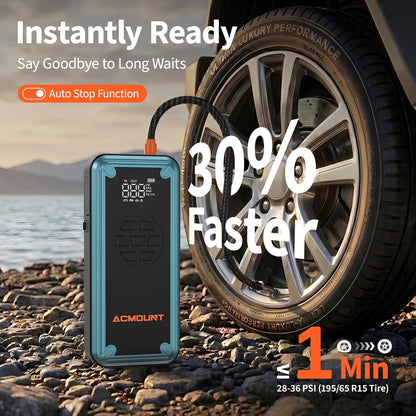 W160 Jump Starter with Air Compressor, 5000A Portable Car Jump Starter 150PSI Tire Inflator/Air Pump, 12V Battery(Up to 9L Gas/8L Diesel Engine) Jump Pack Car Emergency Kit Idea Gift for Man (Silver)