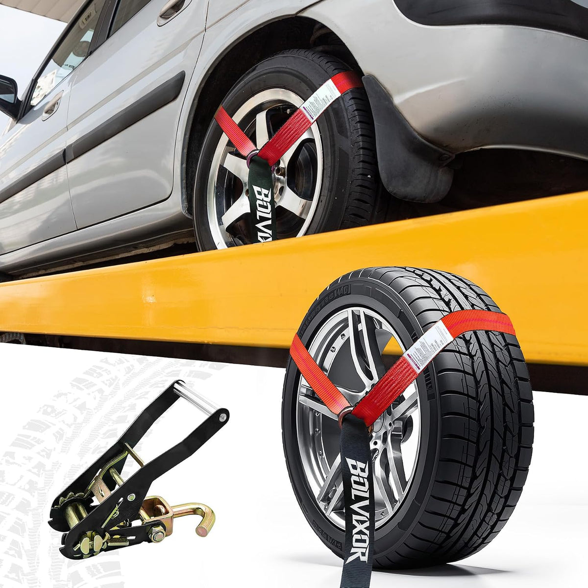 4 Pack Car Tie Down Straps for Trailers 2" x 96" - 9900LBS Break Strength - Tire Ratchet Straps with J Finger Hooks for Hauling UTV, SUV, Truck, Any Cars