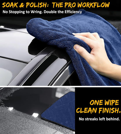 YeewayVeh 'Agile Giant' Car Drying Towel, 28x36 Inch Quick Car Wash Drying Towels, 1400 GSM Super Absorbent, Double Sided Microfiber Towels for Cars Effortless & Scratch-Free Detailing, Green
