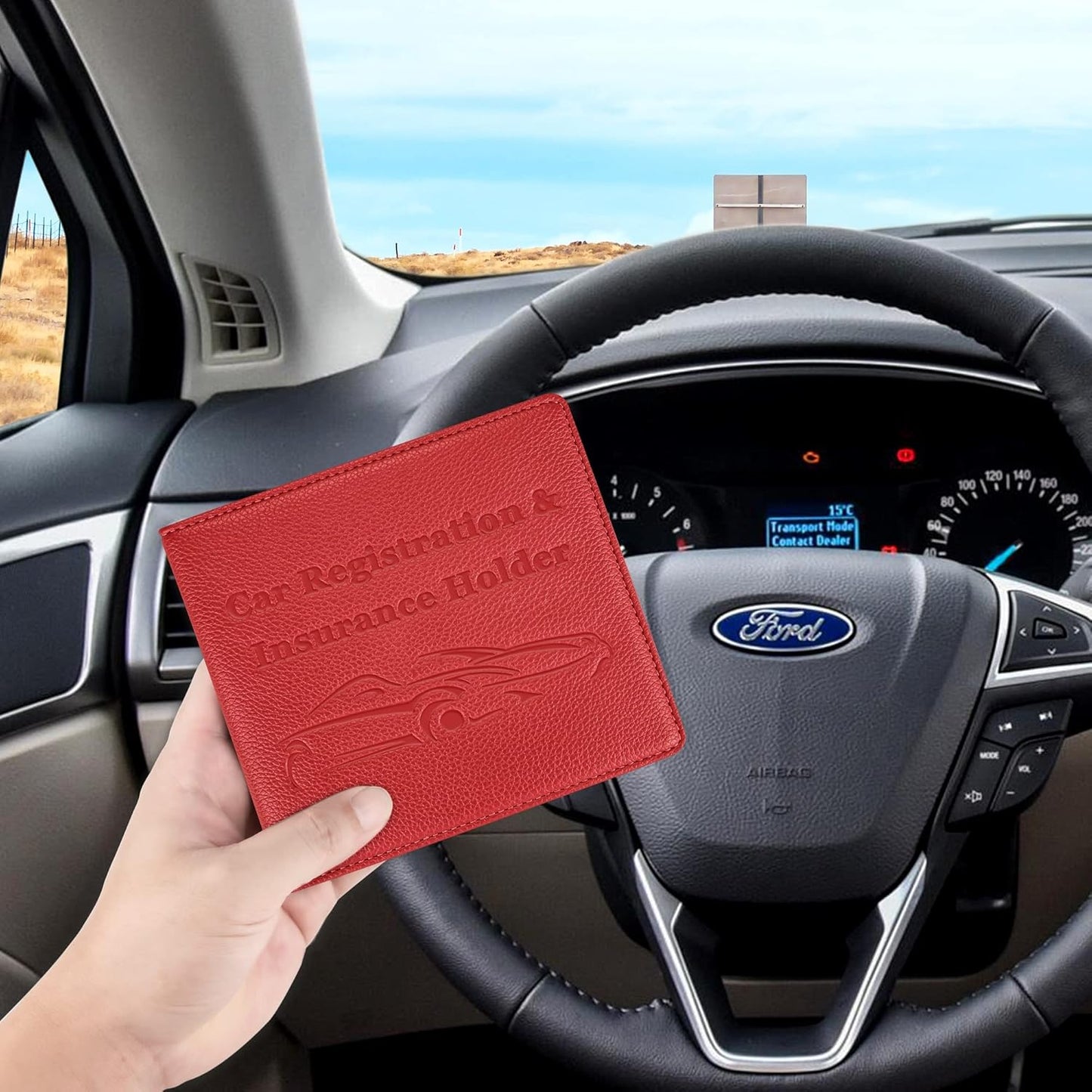 Car Registration and Insurance Holder, Premium PU Leather Vehicle Glove Box Car Organizer Men Women Wallet Accessories Case for ID, Driver's License - Blue