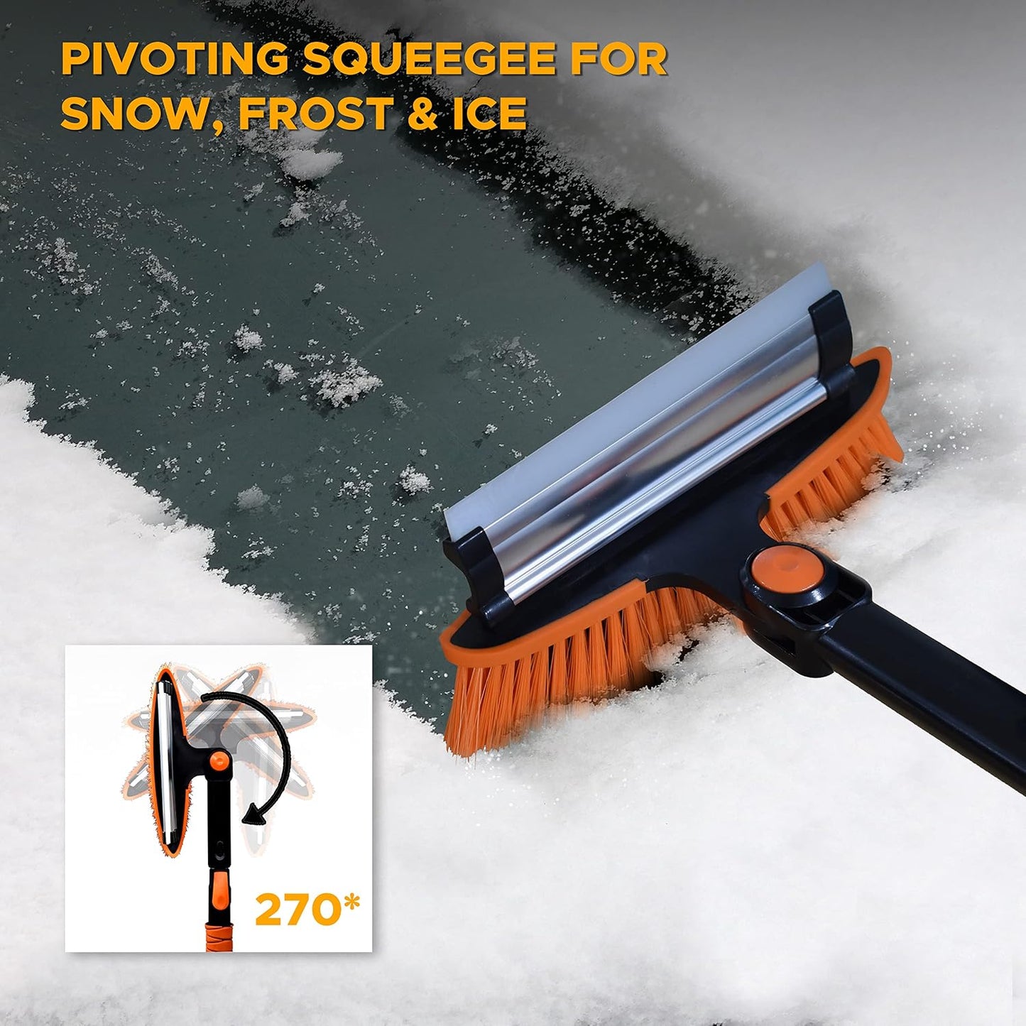 Autovir 27" Snow Brush and Ice Scrapers for Car Windshield (1 Pack), Window Ice and Snow Scraper with Ergonomic Foam Grip, Snow Windshield Scraper with Aluminum Body, Winter Car Accessories (Green)