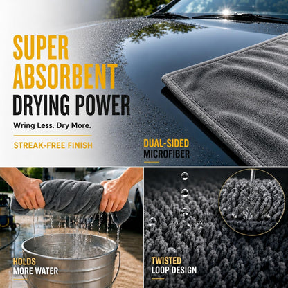 1400 GSM Car Drying Towels – XXL Microfiber Towels for Cars (48" x 24"), Ultra-Absorbent, Streak-Free, Scratch-Free, No Water Spots, Double-Twist Pile & Edgeless Design