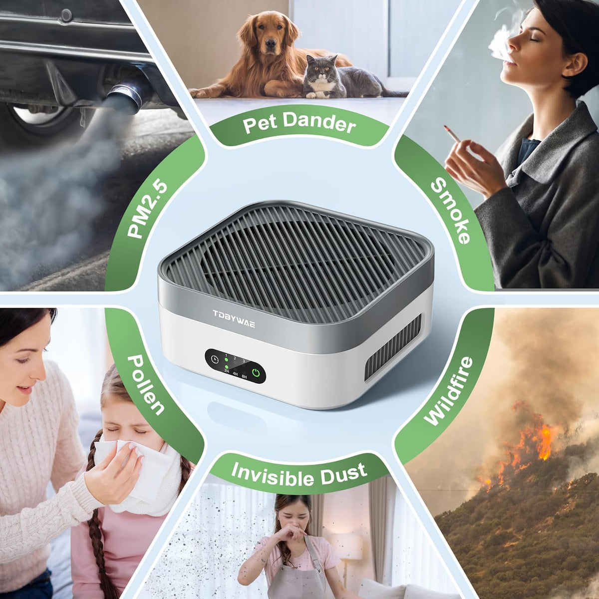Air Purifiers for Home 600 Sq.Ft, TDBYWAE H13 True HEPA Air Purifier with USB Cable for Pets Dust Dander Pollen Odor Smoke, Small Portable Air Purifier for Bedroom Office Desktop Car RV