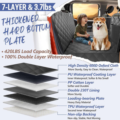 Back Seat Extender for Dogs-Large Space, Dog Car Seat Cover Hard Bottom Holds 420lbs, Sturdy Backseat Extender for Dogs,Upgraded Waterproof Pet Car Bed Dog Hammock for Car, SUV,Truck, Black
