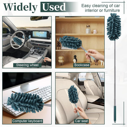 2 PCS Car Interior Duster with Extension Pole, Microfiber Car Duster with Bendable Head, Car Accessories Dusters Exterior&Interior Scratch Free, for Cleaning of Vehicle Details, Offices, Windows(Pink)