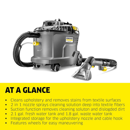 Kärcher Puzzi 10/1 Commercial Carpet Extractor 12.5 PSI - Spot Cleaner, Stain Remover, Area Rugs, Car and Auto Detailing, Carpet and Upholstery Cleaner - Onboard Accessory Storage - 4.9 Gallon