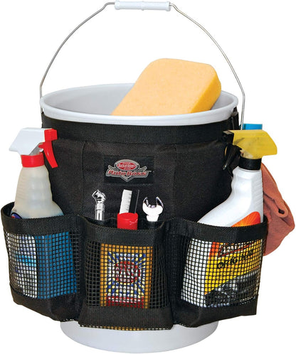 Bucket Boss Auto Boss Wash Boss Organizer for a 5 Gallon Bucket, with Fast-Drying, Exterior Mesh Pockets for Car Supplies, Allowing for Soap and Water in the Bucket, in Black, AB30060