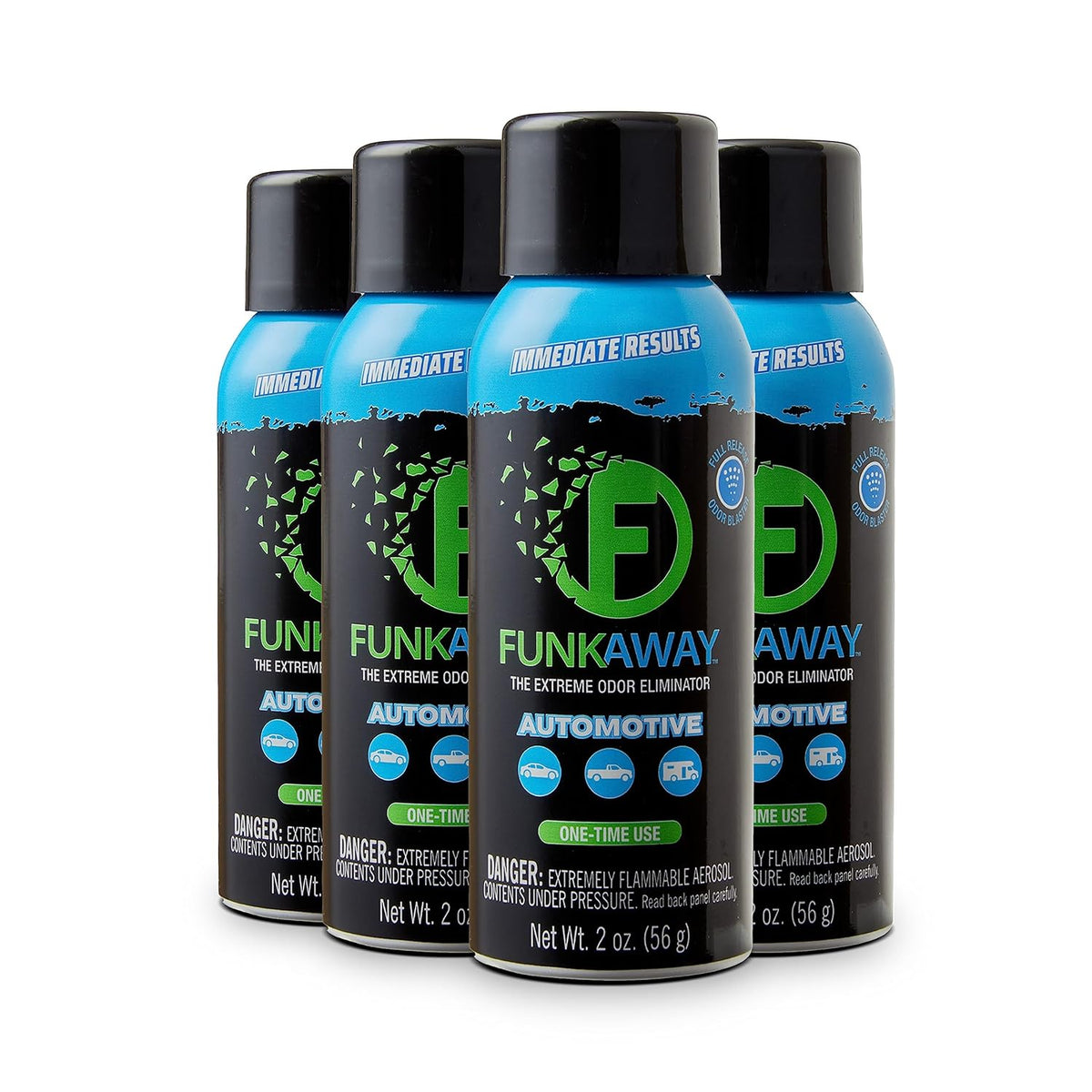 FunkAway Full-Release Car Deodorizer Spray (2 oz - 4 Pack) Lasts Up to 30 Days, Car Air Freshener and Odor Eliminator for SUVs, Trucks and RVs, Automotive Aerosol that Attacks Funk at the Source
