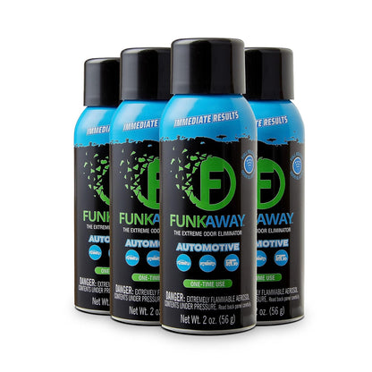 FunkAway Full-Release Car Deodorizer Spray (2 oz - 4 Pack) Lasts Up to 30 Days, Car Air Freshener and Odor Eliminator for SUVs, Trucks and RVs, Automotive Aerosol that Attacks Funk at the Source