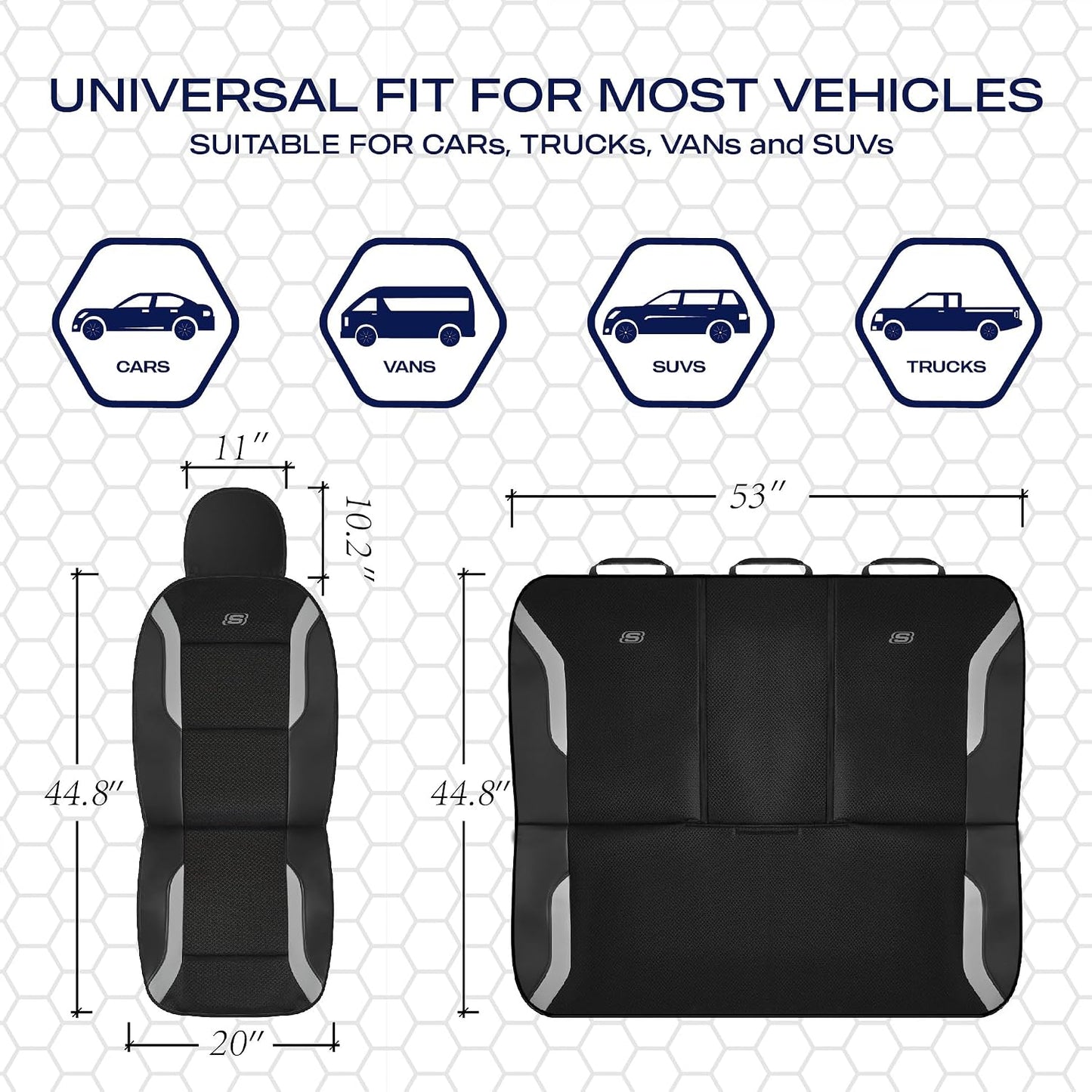 Skechers Memory Foam Seat Covers, Air Cool Mesh Thick Car Seat Covers, Car Seat Covers Front Seats Airbag Compatible, Universal Automotive Comfort for Most Cars, Vans, Trucks, SUV,Black