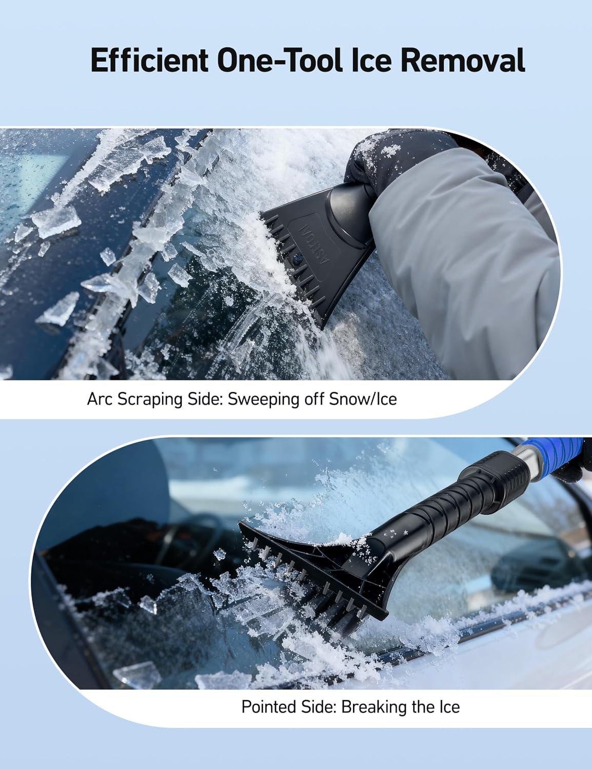 AstroAI 47.2" Ice Scrapers for Car Windshield and Extendable Snow Brush with Foam Grip and 360° Pivoting Brush Head for Auto Car Truck and SUV(Orange)