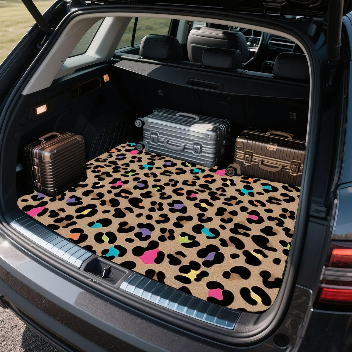 Universal Car Trunk Mat 29" x 39",Purple Colorful Flowers All Weather Trunk Protection Cargo Liner, Durable Cargo Mat Rear Trunk Liner,Stylish Vehicle Interior Accessories Suitable for Most Car Models