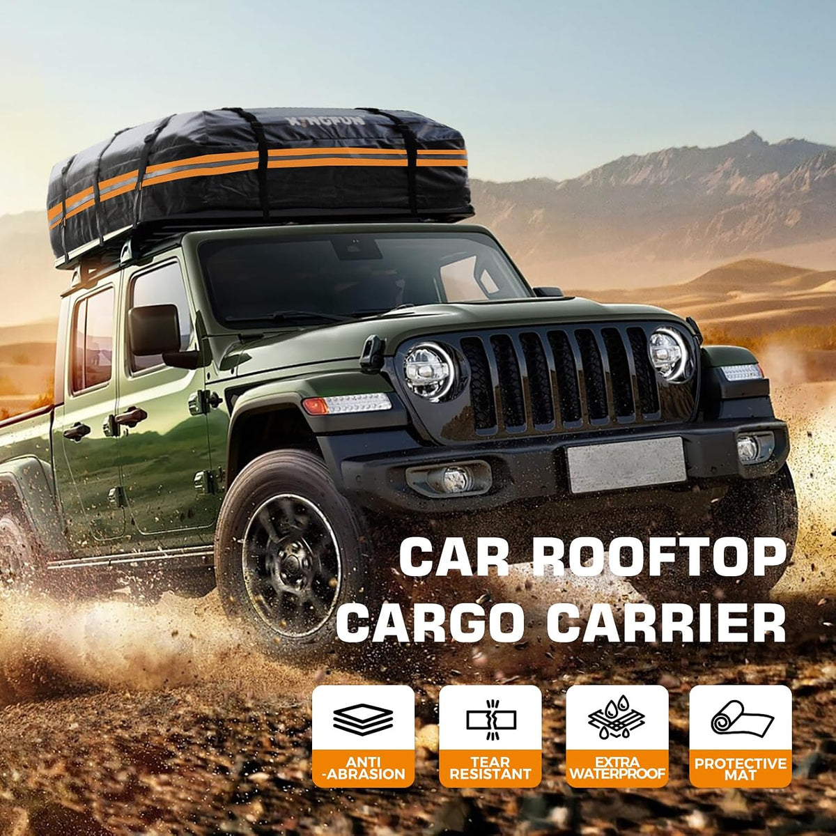 Kingfun Car Rooftop Cargo Carrier – Waterproof 20 Cubic Feet Car Roof Bag Fit All Vehicles with/Without Roof Racks, Includes Anti-Slip Mat, 8 Reinforced Straps & 6 Door Hooks, Luggage Locks（Black）
