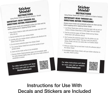 STICKER SHIELD - Windshield Sticker Applicator for Easy Application, Removal and Re-Application from Car to Car - 4 inch x 6 inch Sheets (Pack of 2 Sheets)
