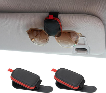 Yuoyar Magnetic Leather Sunglasses Holder for Car, 2 Packs (Black) | Magnetic Car Visor Accessories