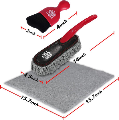 Car Detailing Kit - 3 Packs: Car Duster, Interior Cleaning Brush, Microfiber Towels | Detail Tools