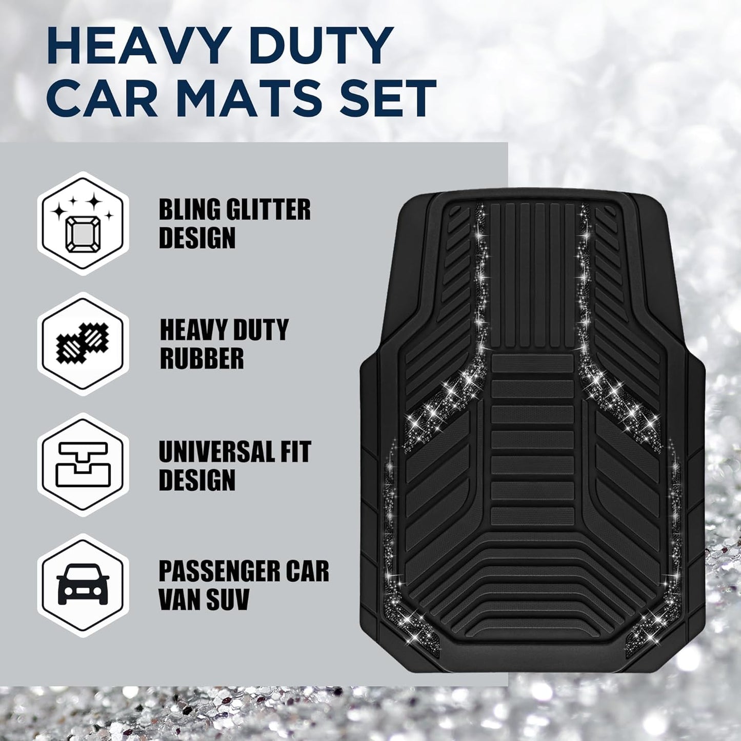 PIC AUTO Heavy Duty Rubber Floor Mats, Purple Aluminum Film Car Mats Set, Front and Rear Car Mats with Anti-Slip Backing, All Weather Protection, Trim-to-Fit for Automotive SUV, Sedan, Van