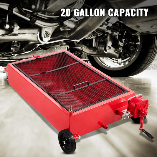 VEVOR Low Profile Electric Oil Drain Pan, 20 Gal Capacity, Rolling Oil Drain Pan with 110V High-Flow Pump, 7.2 ft Hose & T Folding Handle, Leak-proof & Corrosion-resistant, Fit for Trucks, ATVs, White