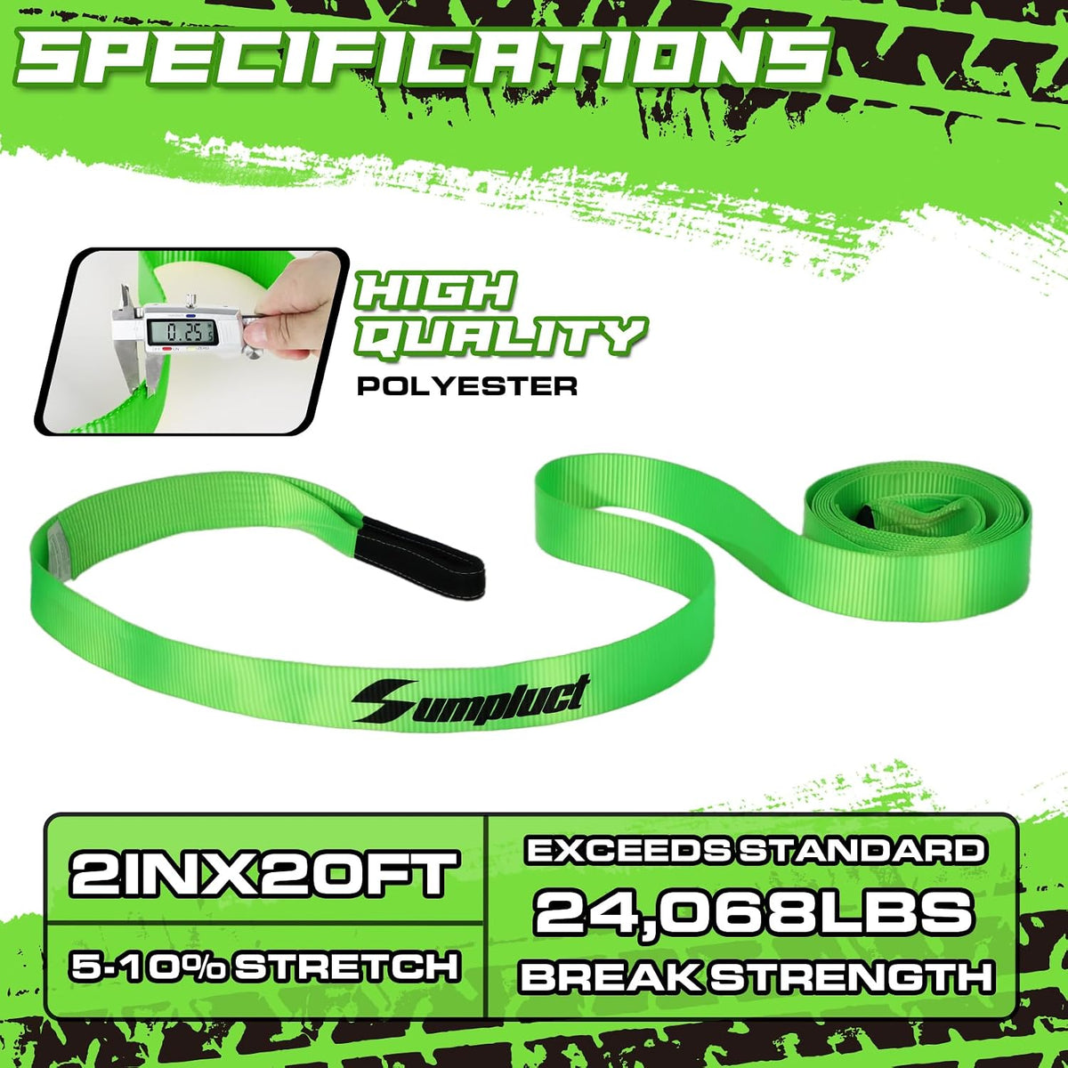 Recovery Tow Strap 2in X 20ft Heavy Duty 20,000 lbs Break Strength, Use for Emergency Towing Rope, Tree Saver, Winch Extension, Triple Reinforced Loops, Protective Sleeves,Car Accessories