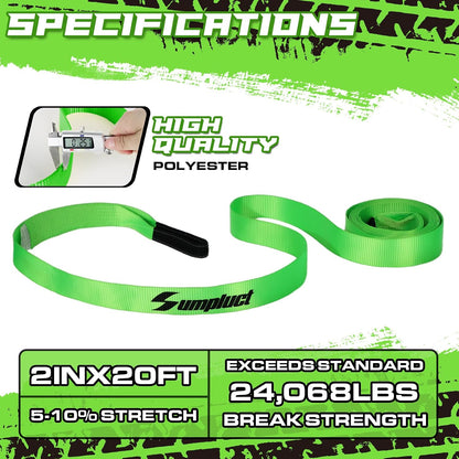Recovery Tow Strap 2in X 20ft Heavy Duty 20,000 lbs Break Strength, Use for Emergency Towing Rope, Tree Saver, Winch Extension, Triple Reinforced Loops, Protective Sleeves,Car Accessories