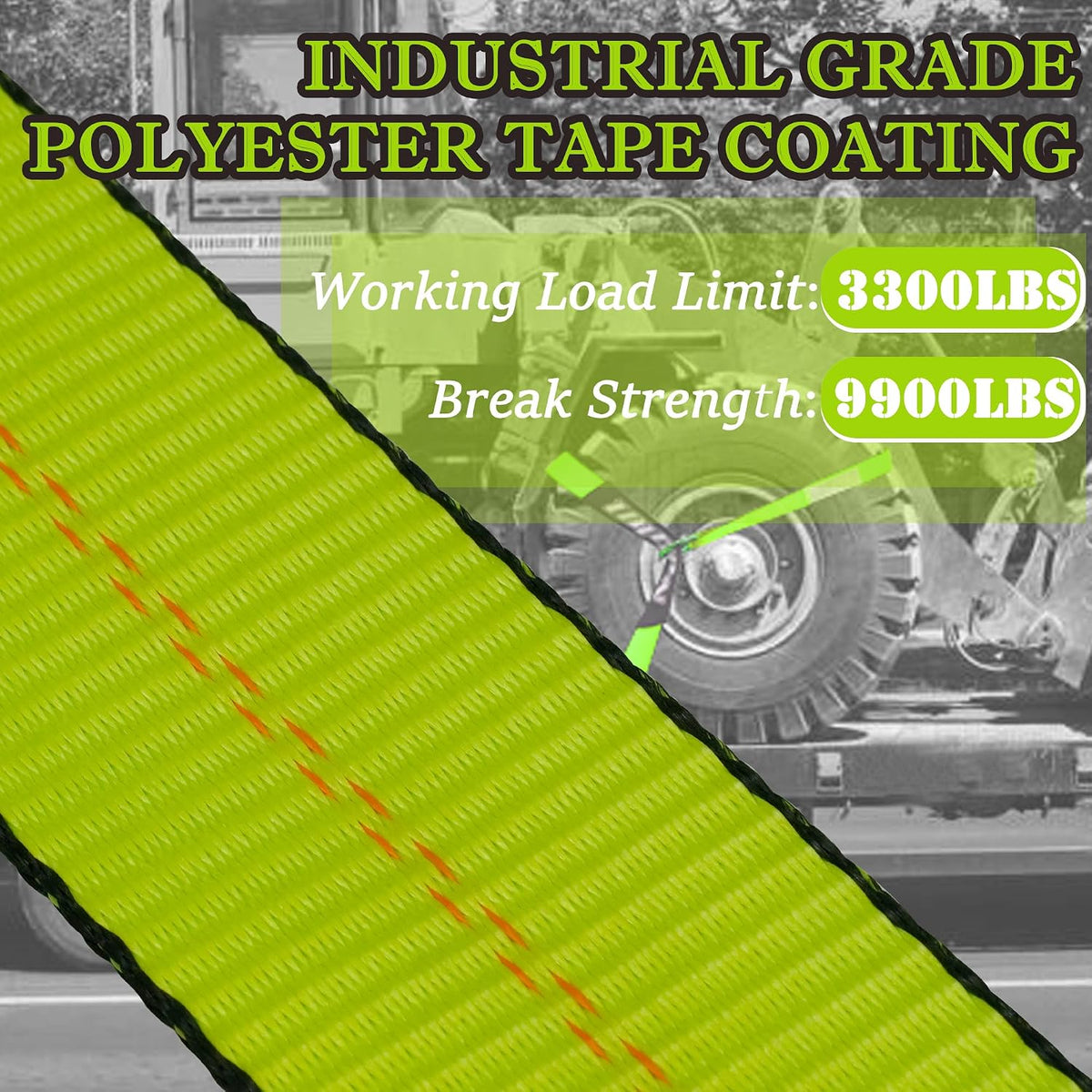 4 Pack Car Tie Down Straps for Trailers with Heavy Duty Chain Anchors 2" x 96" - 3,300 lbs Safe Working Load -Adjustable Wheel Straps with Chain Hook Anchors for Trailers.Orange