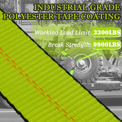 4 Pack Car Tie Down Straps for Trailers with Heavy Duty Chain Anchors 2" x 96" - 3,300 lbs Safe Working Load -Adjustable Wheel Straps with Chain Hook Anchors for Trailers.Orange