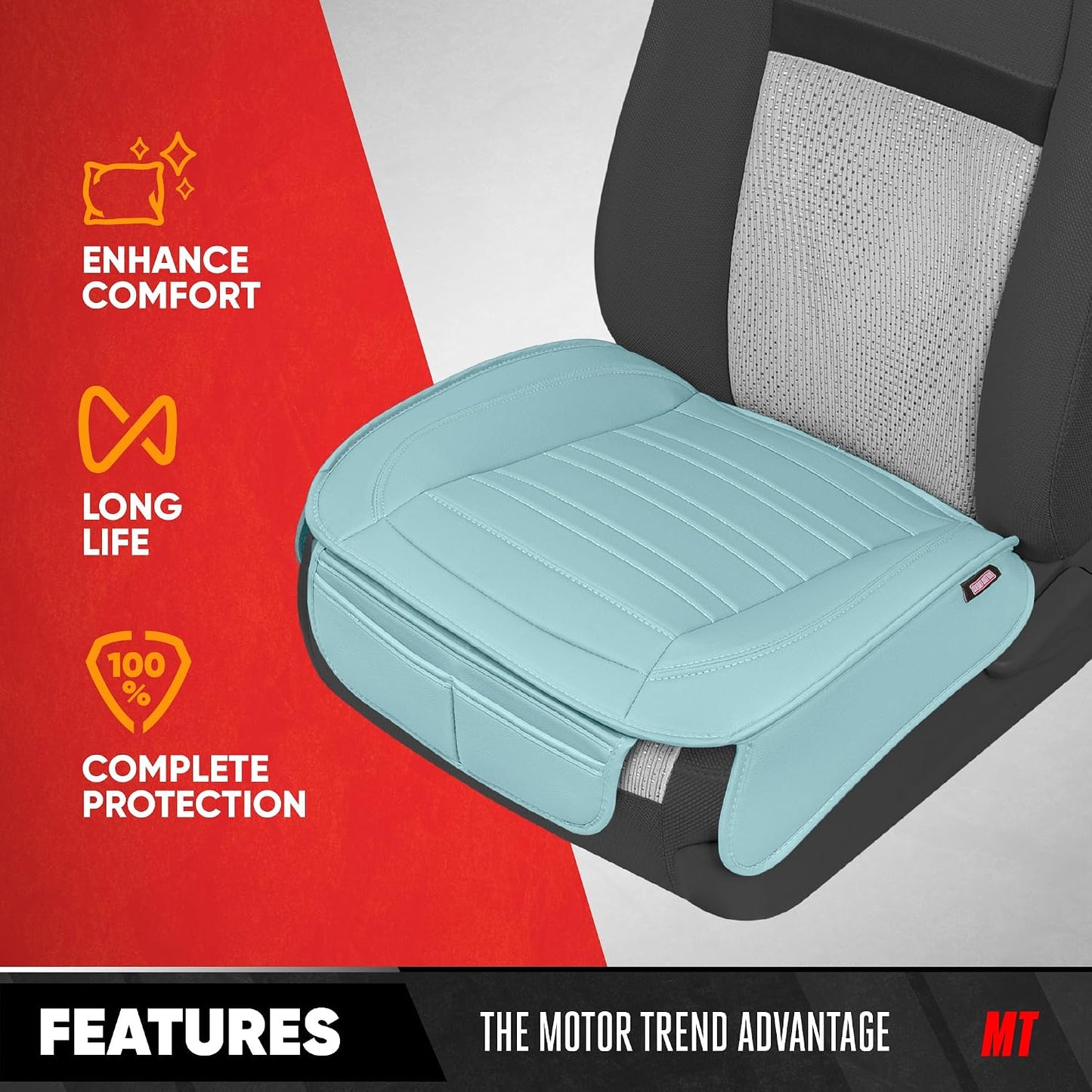 Motor Trend Seat Covers for Cars Trucks SUV, Faux Leather 2-Pack Black Padded with Storage Pockets, Premium Interior Car Seat Cover