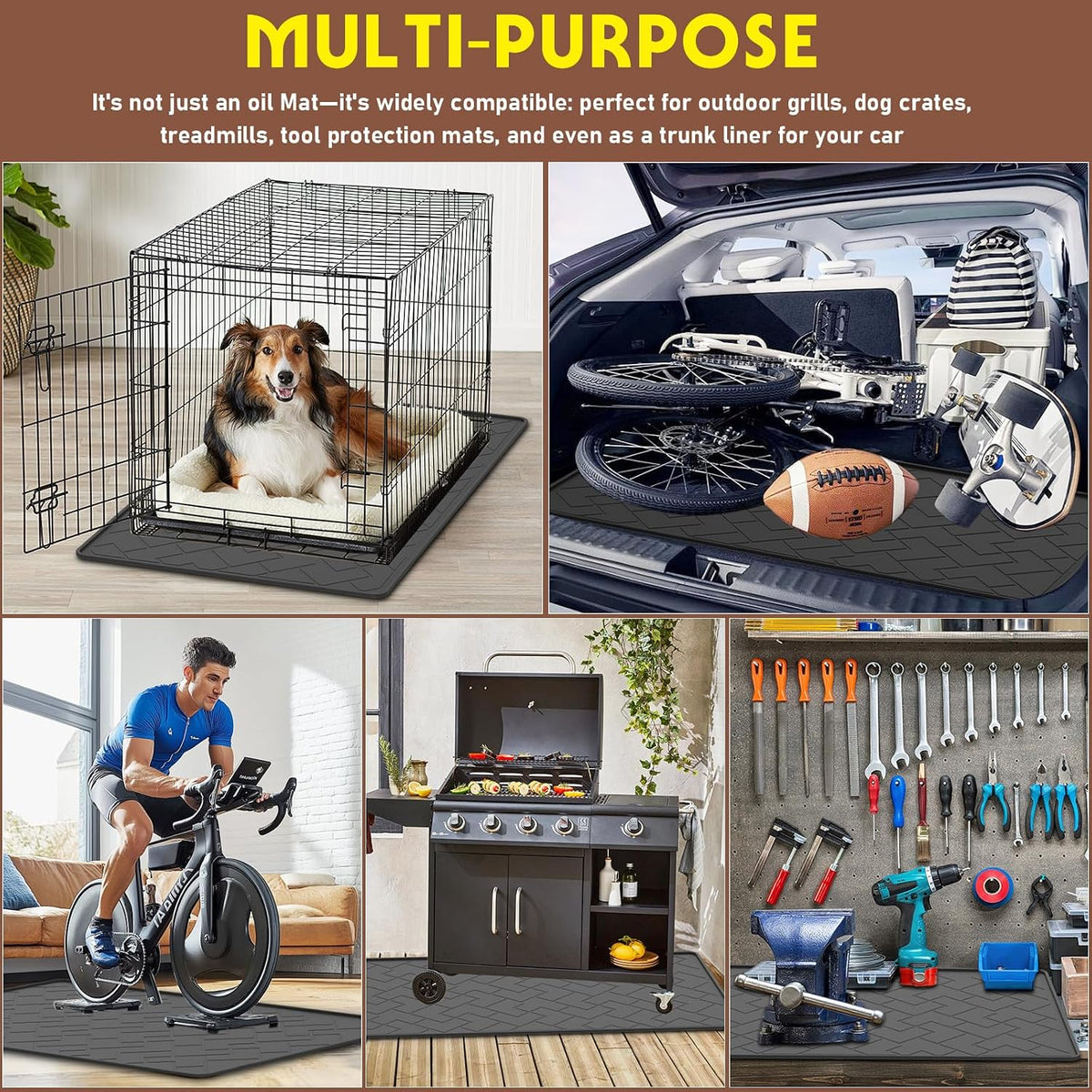 Oil Spill Mat for Garage, 60" x 37" Heavy Duty TPE Oil Change Mat with Raised Edge, Reusable Oil Drain Pan, Waterproof, Oil-Proof, Non-Slip Under Car Mat,Protect Garage Surface from Spill & Stain | Oil Spill Mat