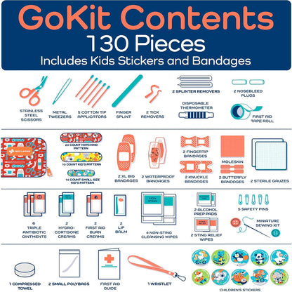 KeepGoing Travel First Aid Kit for Kids – 130 Pc. for Car, Home, Purse, Diaper Bag & Backpack with Latex-Free Bandages - Mini First Aid Kit Travel Size TSA-Approved