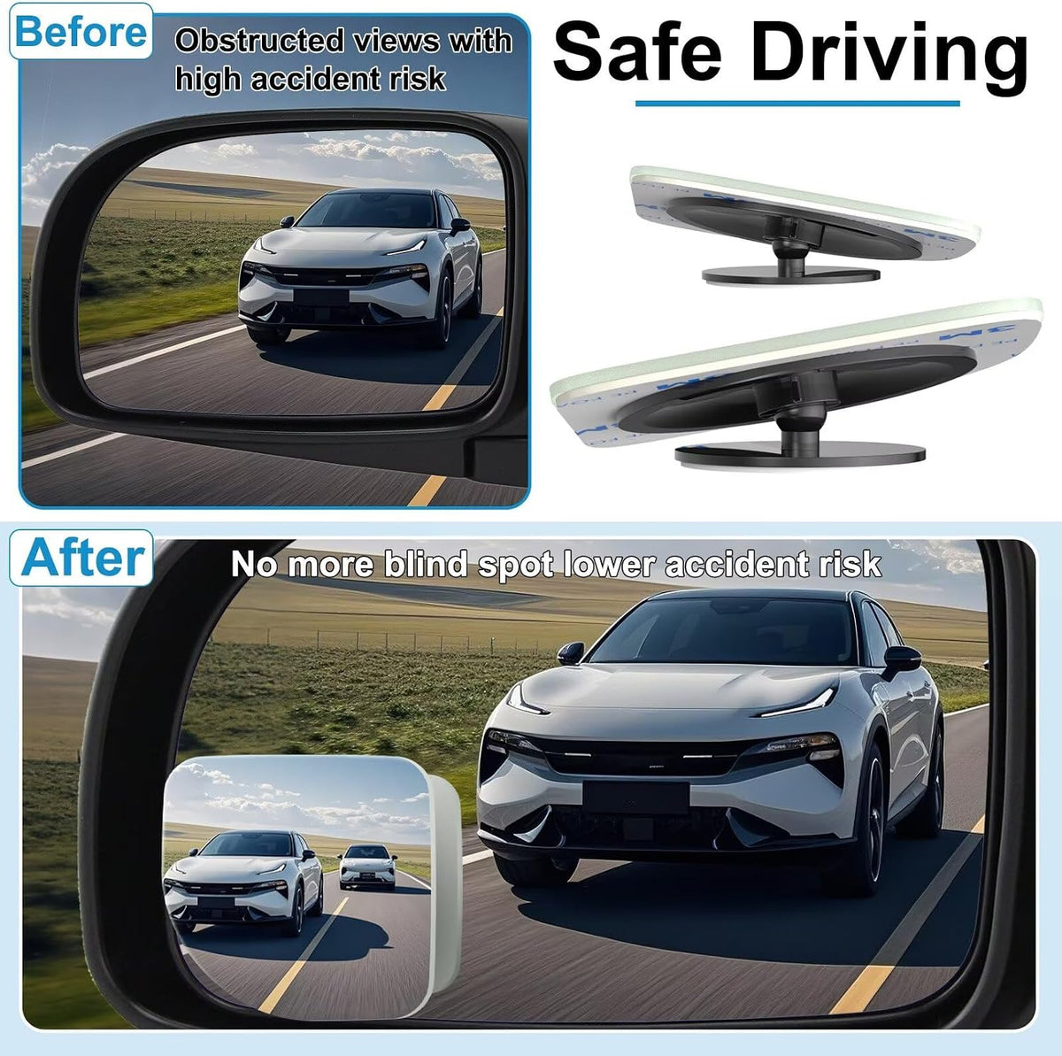 BFXM Blind Spot Mirrors 2 Pack, Car Accessories Frameless Side Mirror Blindspot Convex HD Glass, Side View Mirror Blindspot with Wide Angle Adjustable Stick for Car SUV and Trucks