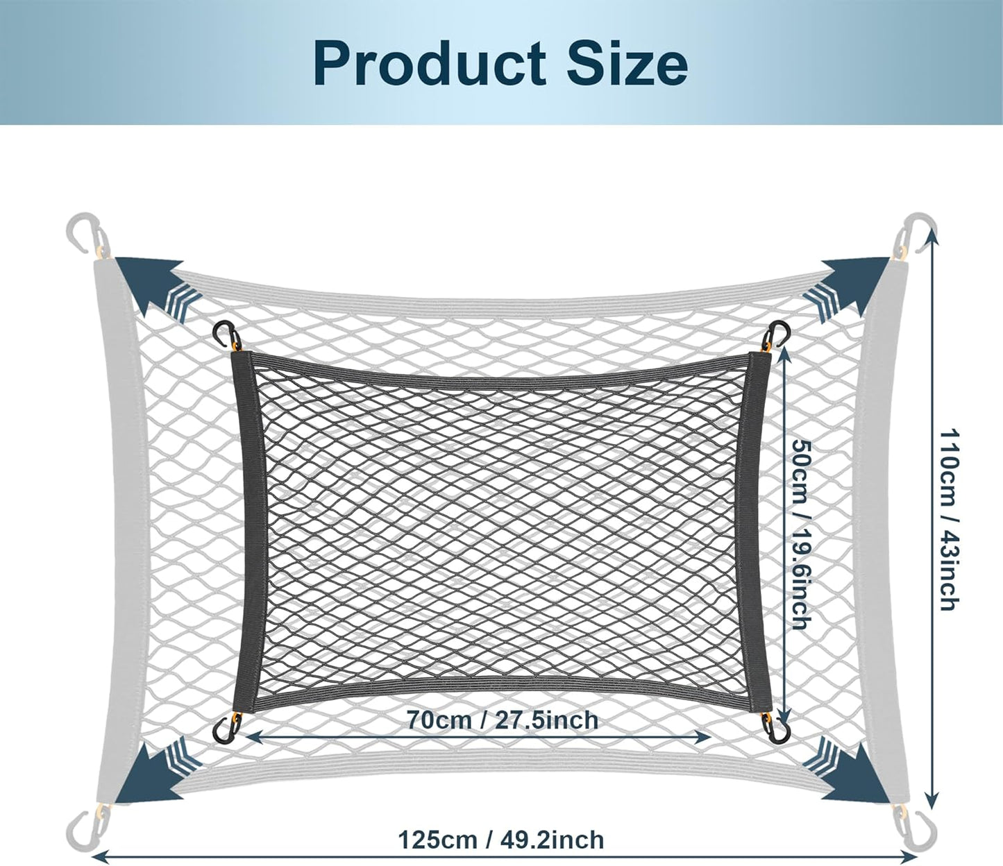 Elastic Cargo Net for SUV, Car Trunk Net Organizer with ABS Hook Storage Mesh Cargo Nets 27.5 x 19.6 Inch for Truck Bed Tailgate Netting Accessories Gray