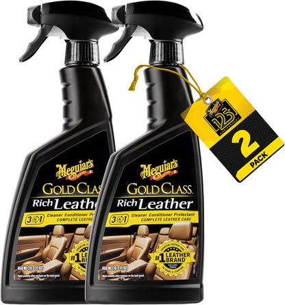 Meguiar's Gold Class Rich Leather Cleaner and Conditioner 3-in-1 Spray, Non-Greasy Car Leather Cleaner and Conditioner Treatment with Advanced UV Protection, 15.2 Oz Spray Bottle