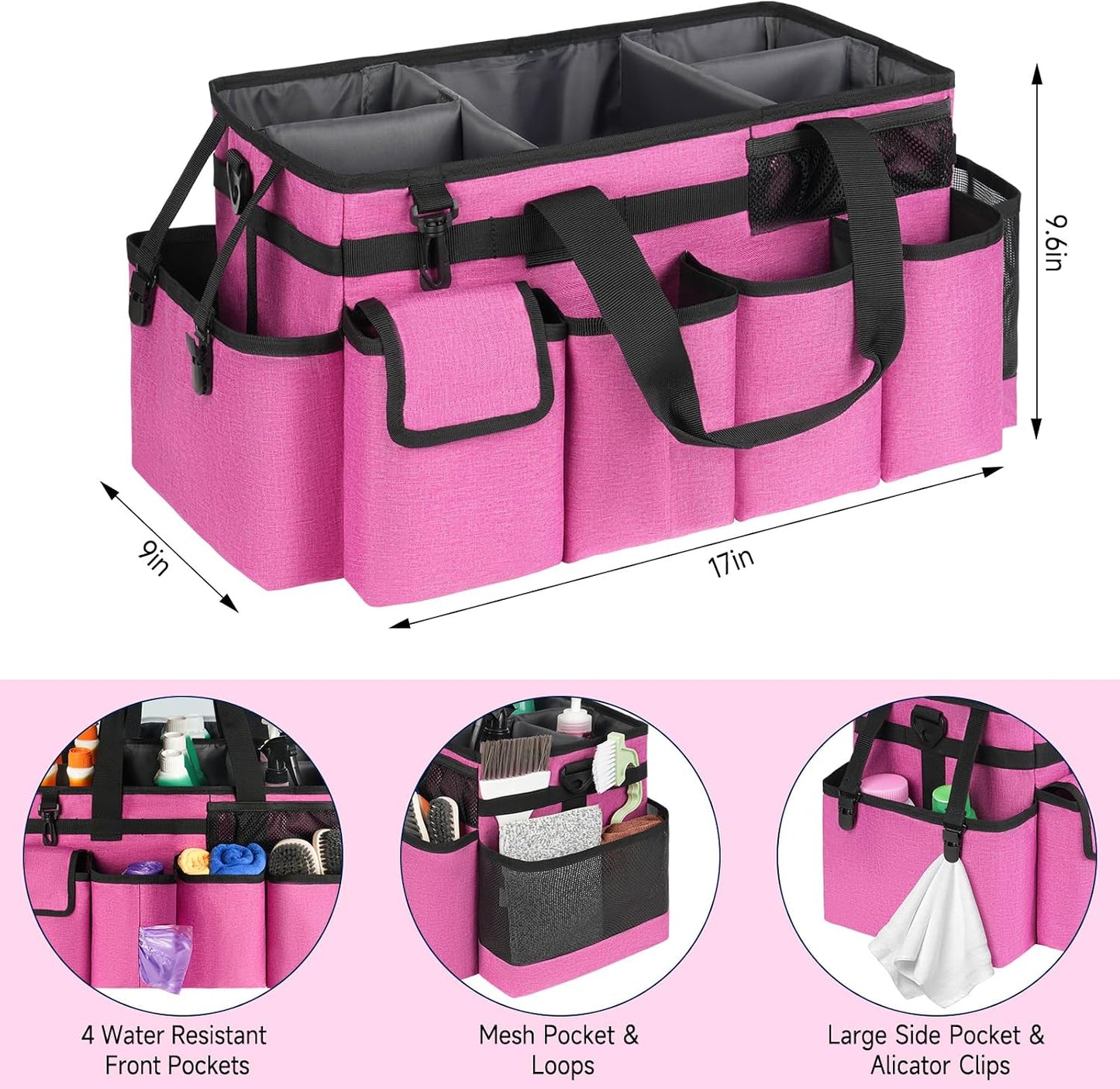 Cleaning Caddy,Cleaning Bag for Housekeepers,Cleaning Supplies Organizer with Handle,Black