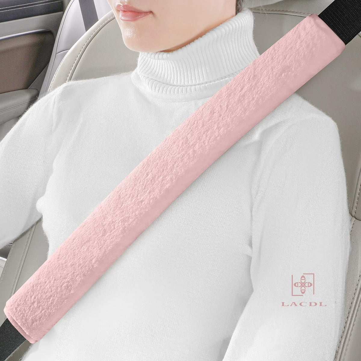 LACDL Extra Long Seatbelt Cover Super Soft Furry for Adults Kids Women & Men, Thick Plush Full Car Seat Belt Strap Cushion, Fluffy Shoulder Pad Protector, Auto Interior Accessories, 1pc, Black, 15.5in