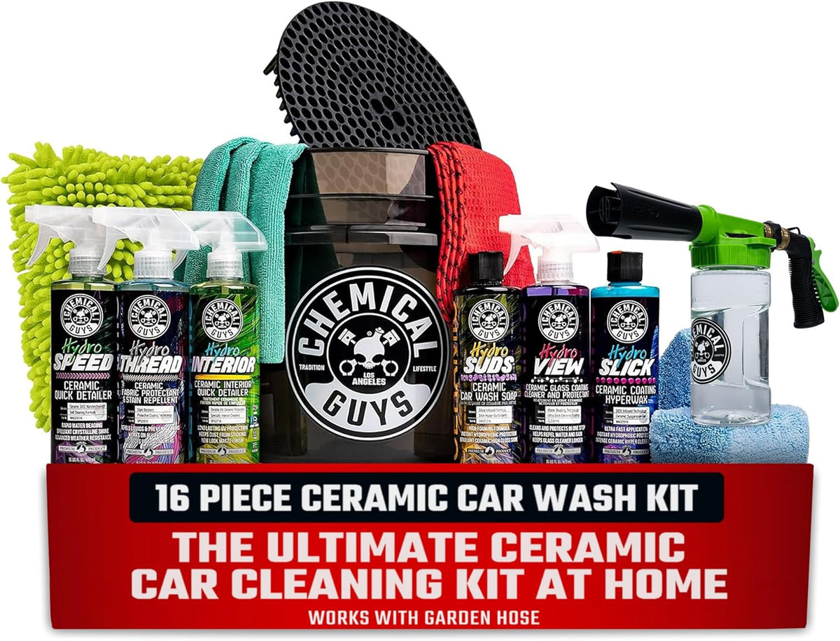 Chemical Guys HOL363 16-Piece Arsenal Builder Ceramic Car Wash & Protection Kit with Big Mouth Max Release Foam Cannon, Bucket and (6) 16 oz Car Care Cleaning Chemicals (Works w/Pressure Washers)
