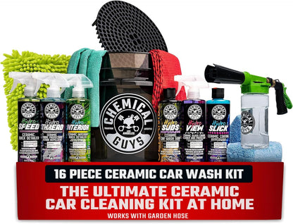 Chemical Guys HOL363 16-Piece Arsenal Builder Ceramic Car Wash & Protection Kit with Big Mouth Max Release Foam Cannon, Bucket and (6) 16 oz Car Care Cleaning Chemicals (Works w/Pressure Washers)